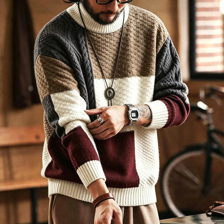 Trevon - Jersey De Punto Trenzado Con Diseño De Retazos