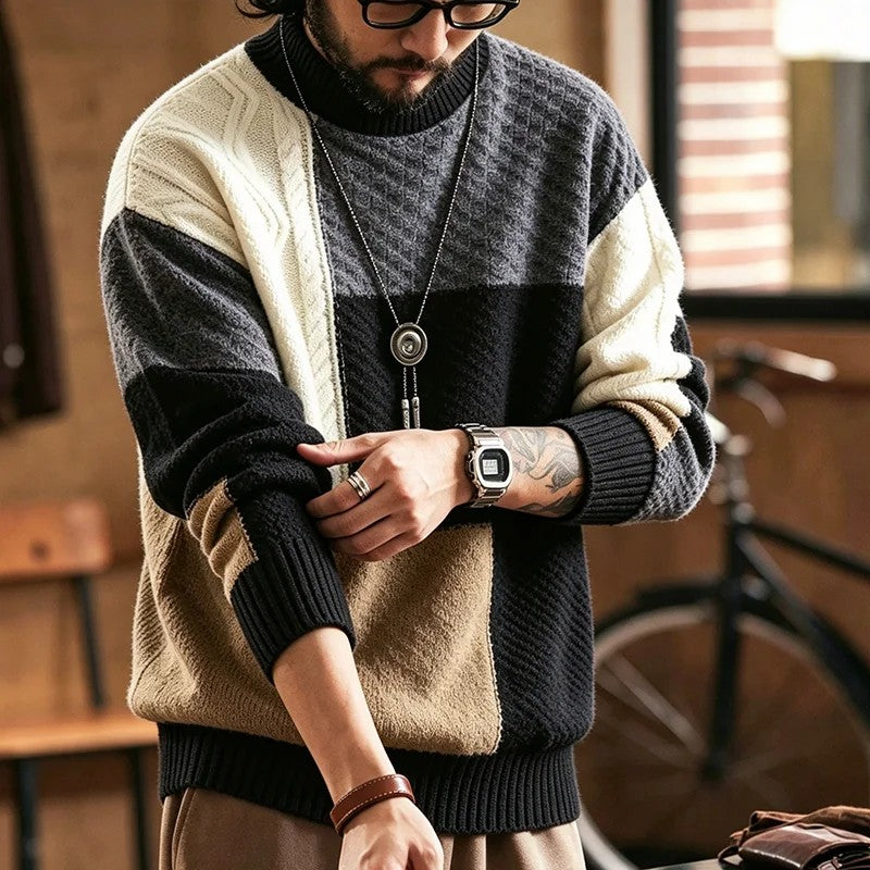 Trevon - Jersey De Punto Trenzado Con Diseño De Retazos