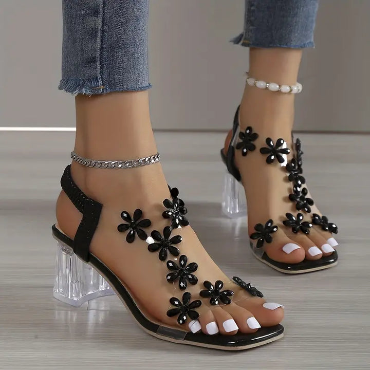 Graciela - Sandalias De Tacón Alto Con Cristales Florales