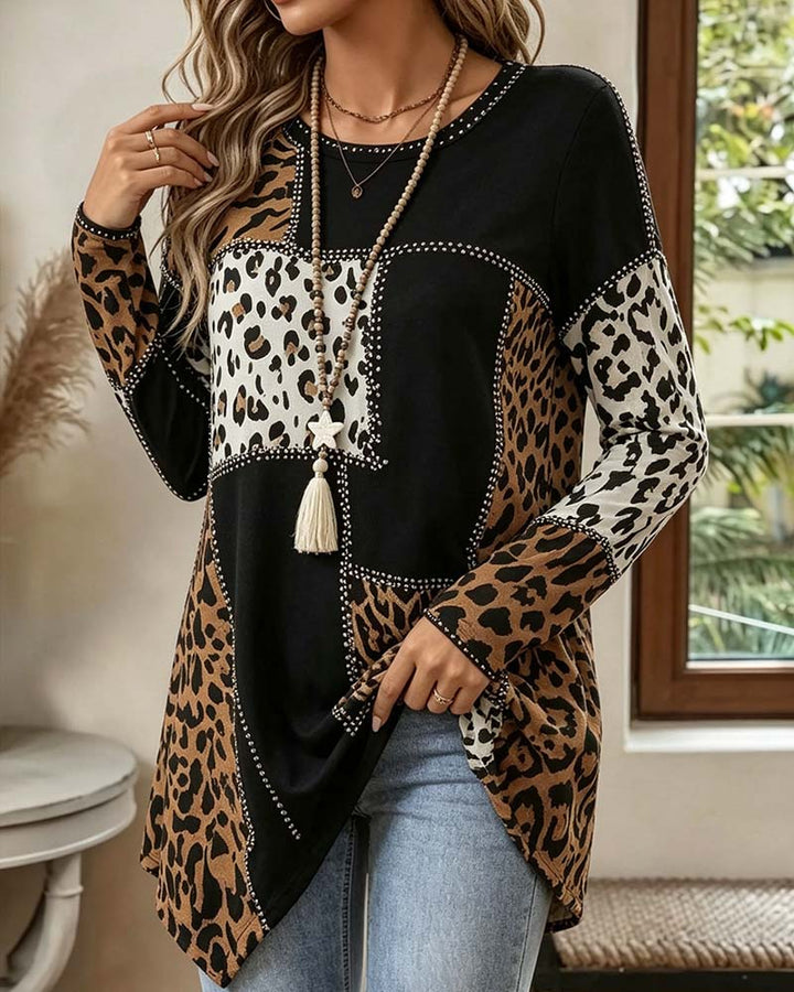 Niriza - Blusa Con Estampado De Leopardo Y Diseño Irregular De Retazos