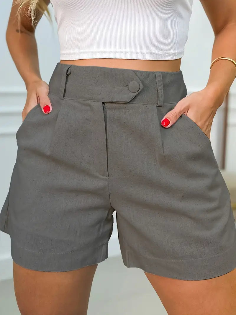 Annora - Pantalones Cortos Informales De Cintura Alta Con Botón