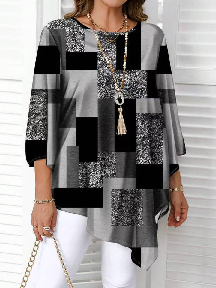 Nurit - Blusa Oversize Estampada a Cuadros Con Manga Corta