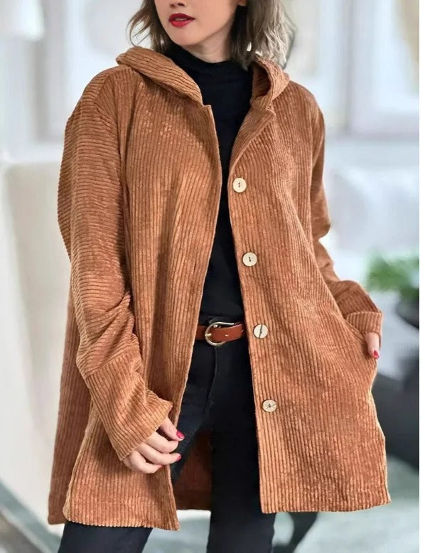 Tezila - Elegante Abrigo De Pana Con Capucha