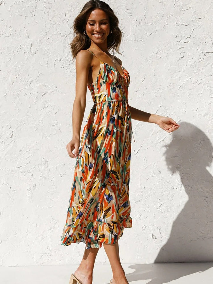 Emmeline - Vestido Largo con Tirantes de Flores