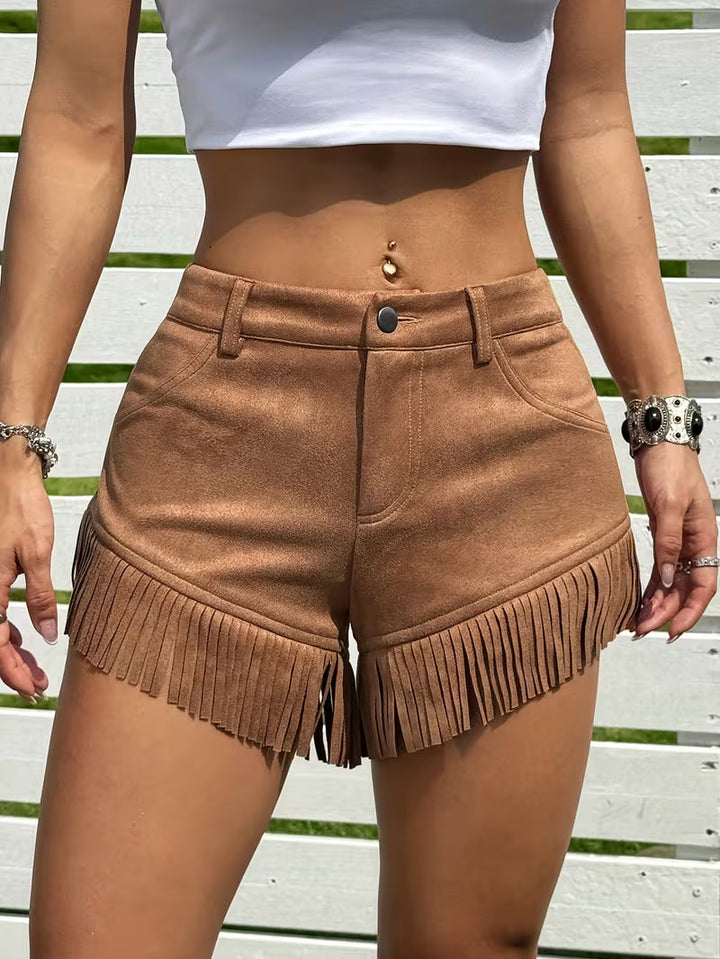 Wiliya - Pantalones Cortos Vintage De Talle Bajo Con Flecos