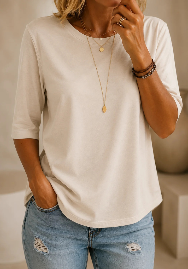 Arisa - Camiseta de Cuello Redondo y Manga Tres Cuartos