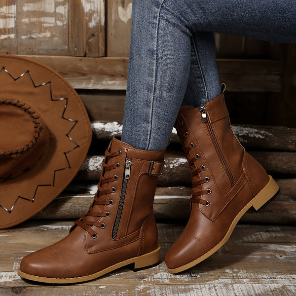 Kareema - Cómodas Botas De Cuero Con Cremallera Lateral