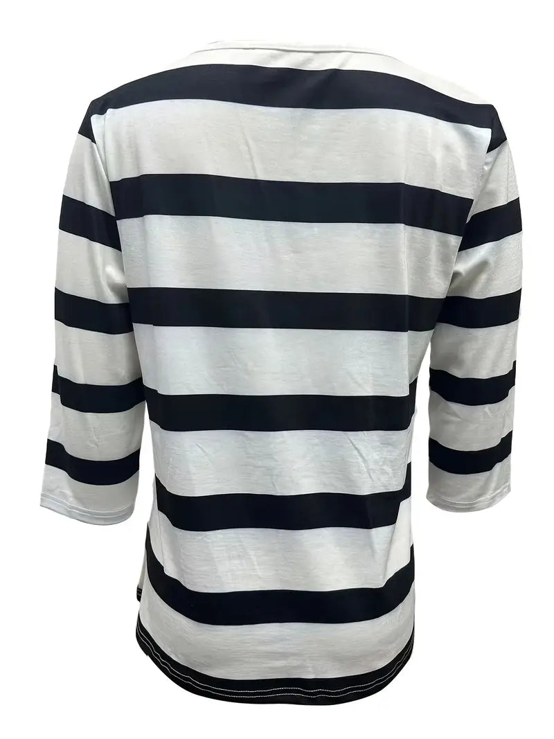 Dakota - Camiseta Informal Con Cuello En V Y Estampado A Rayas
