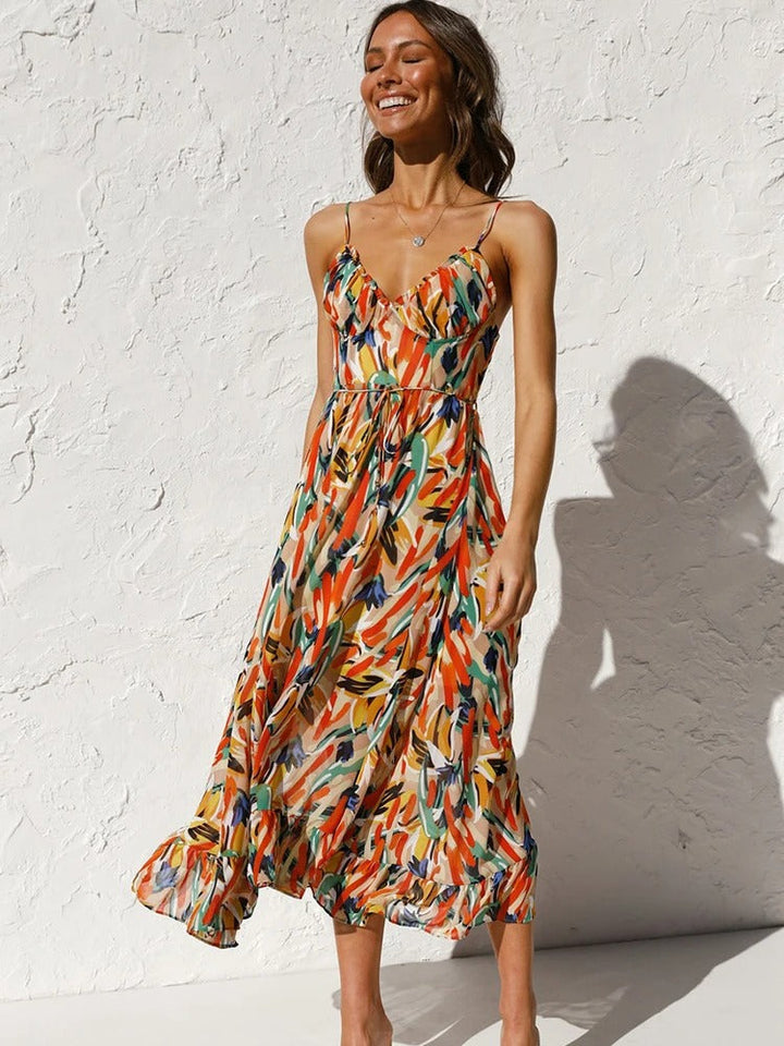 Emmeline - Vestido Largo con Tirantes de Flores
