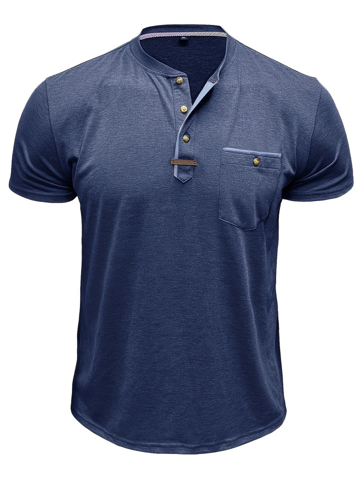 Saxon - Camiseta Elegante De Cuello Redondo Con Bolsillo
