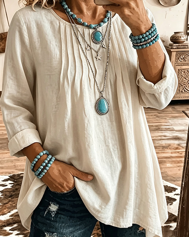 Taireen - Blusa Túnica Plisada de Estilo Boho
