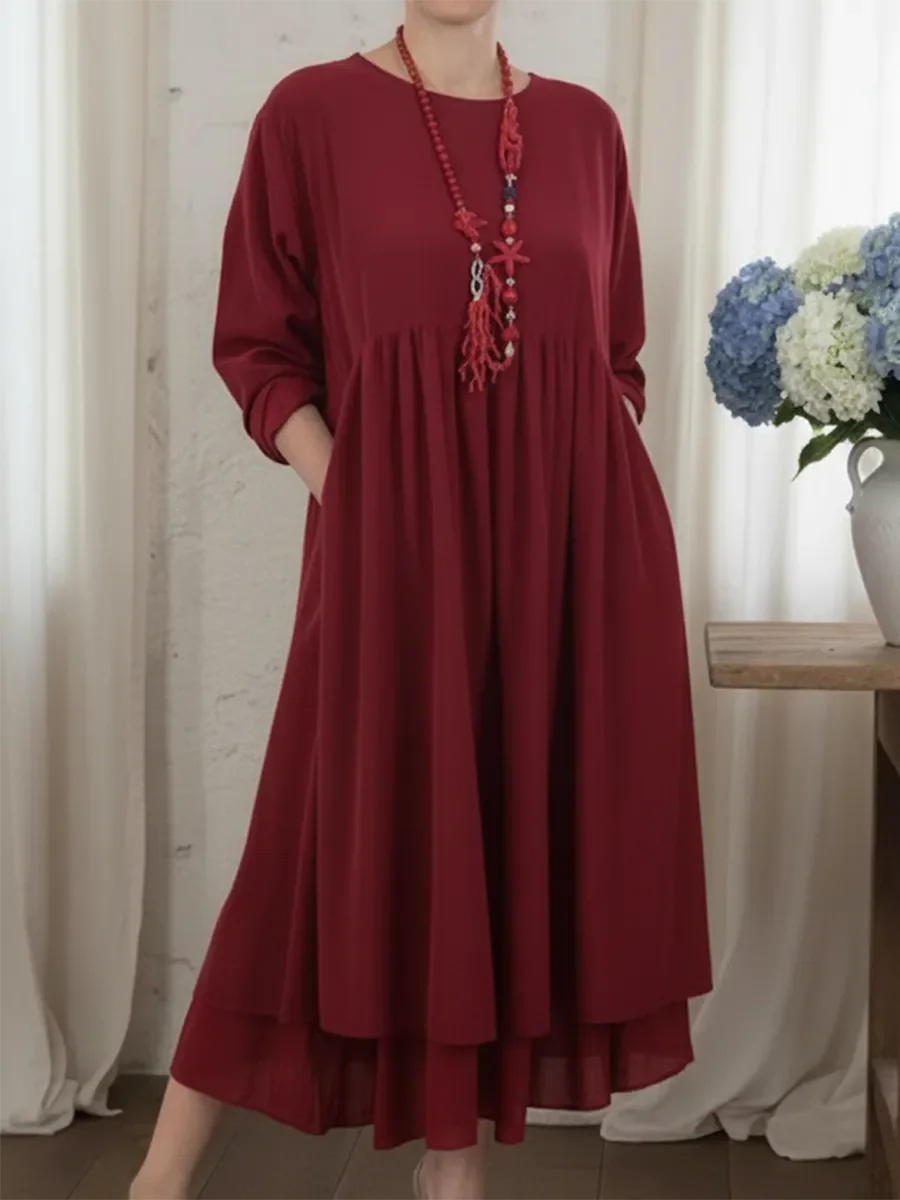 Ceinwen - Vestido Largo Holgado Con Dobladillo De Doble Capa
