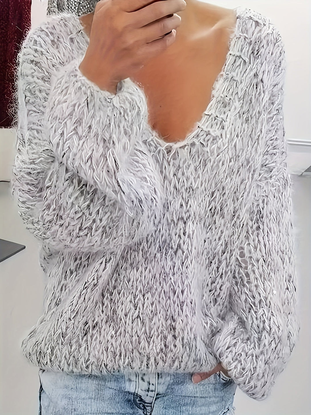 Vriona - Jersey De Manga Larga Con Cuello En V