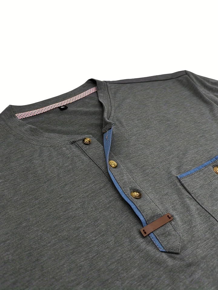 Saxon - Camiseta Elegante De Cuello Redondo Con Bolsillo