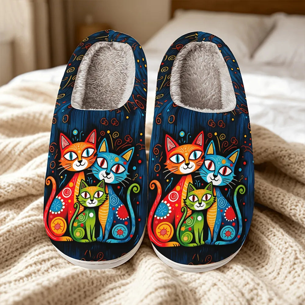Quincy - Zapatillas Con Estampado De Gatos Y Forro De Felpa