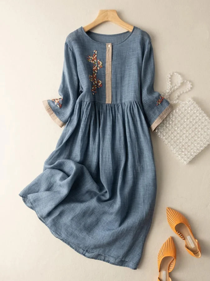 Anoshka - Vestido De Algodón y Lino De Estilo Etnico