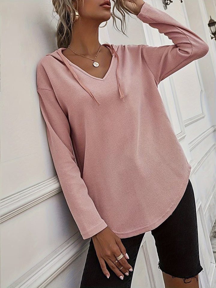 Seonie - Manga Larga Cuello en V Sudadera Con Capucha