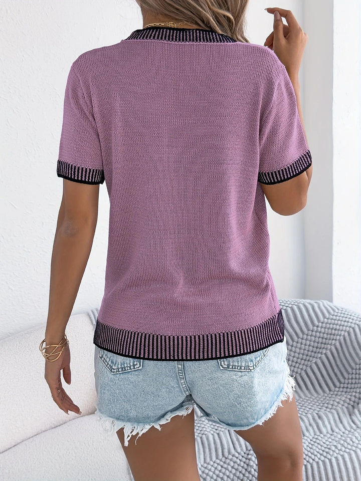 Alethea - Elegante Top De Punto Con Cuello Redondo y Rayas
