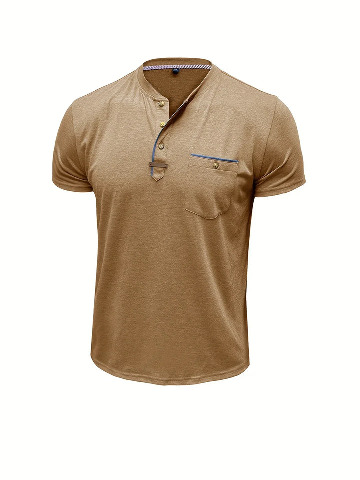 Saxon - Camiseta Elegante De Cuello Redondo Con Bolsillo