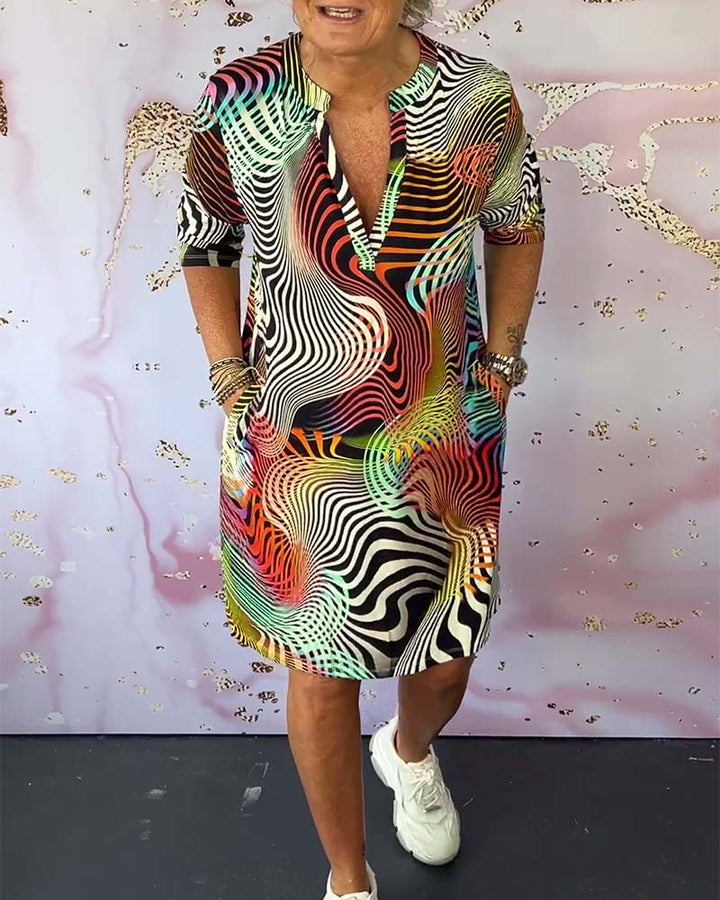 Diane - Vestido Colorido Con Cuello En V