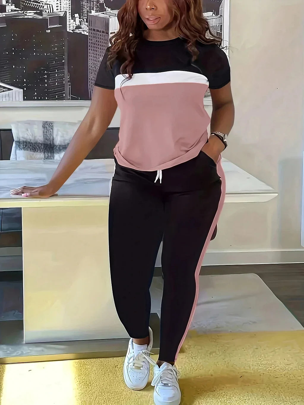 Fotini - Traje Deportivo Casual De Verano A La Moda Con Contrastes De Color