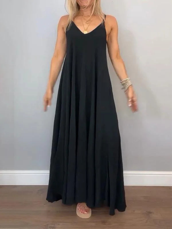 Jolanta - Elegante Vestido De Algodón y Lino Con Cuello En V