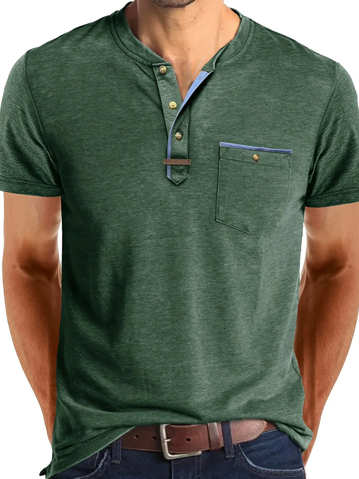 Saxon - Camiseta Elegante De Cuello Redondo Con Bolsillo