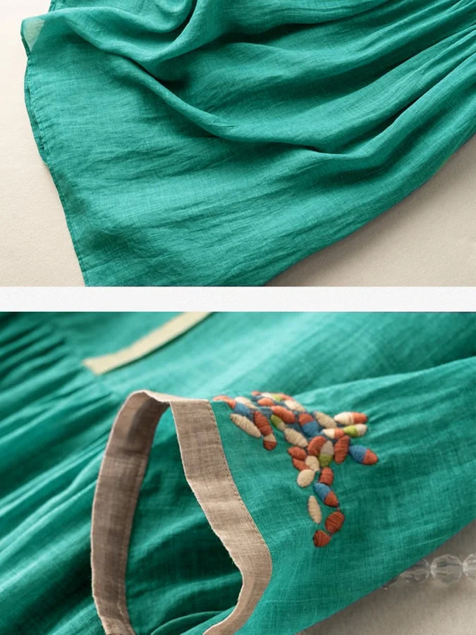 Anoshka - Vestido De Algodón y Lino De Estilo Etnico