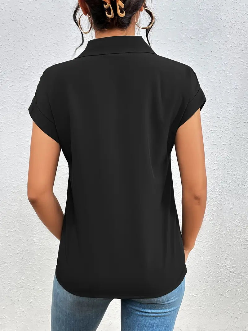 Alfano - Elegante Manga Corta Blusa Con Cremallera