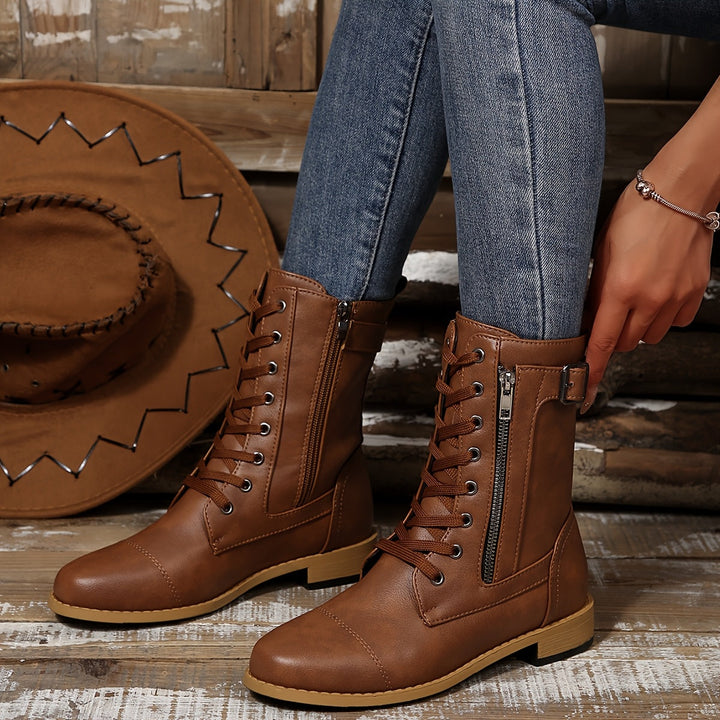 Kareema - Cómodas Botas De Cuero Con Cremallera Lateral