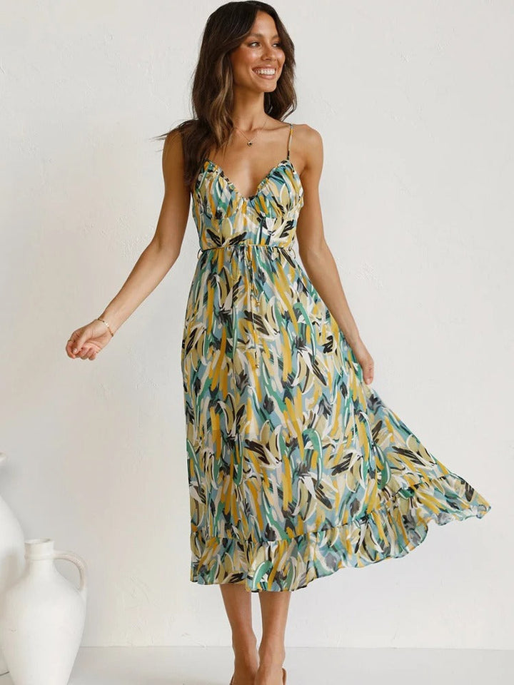 Emmeline - Vestido Largo con Tirantes de Flores