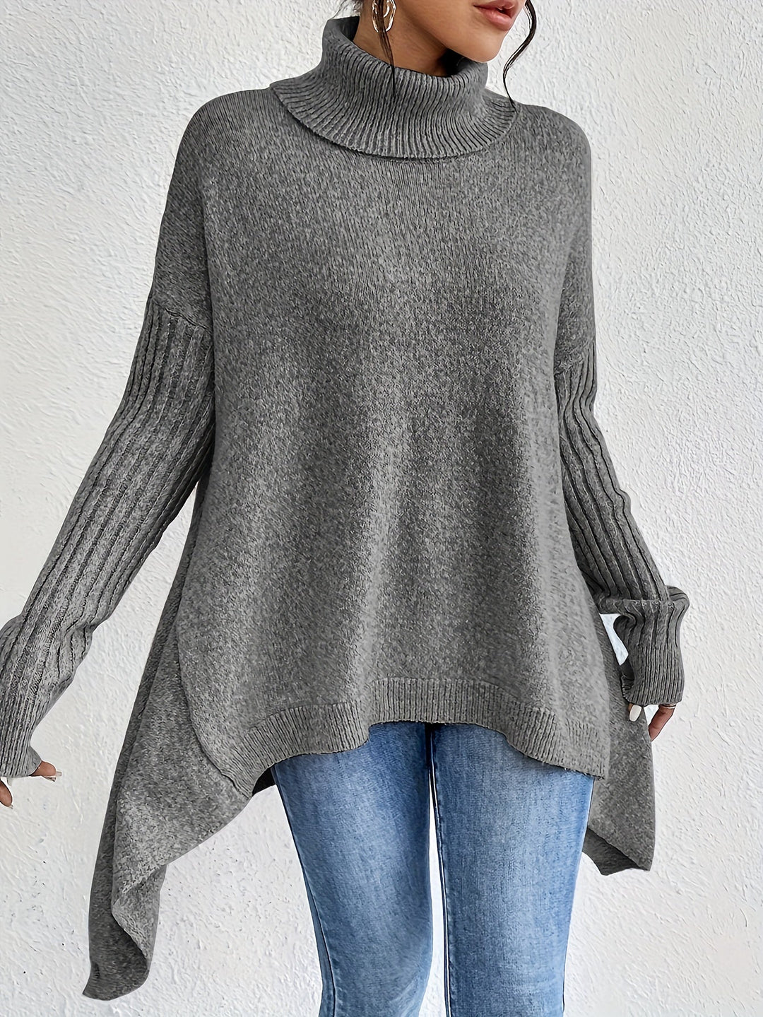 Tahlia - Jersey Informal De Manga Larga y Cuello Alto