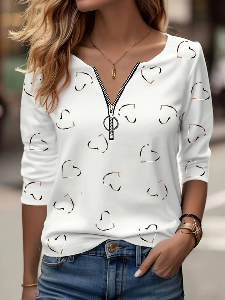 Romisha - Camiseta Con Estampado De Corazones y Cremallera