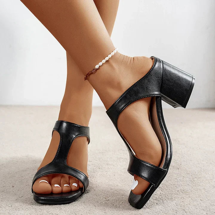 Aubree - Sandalias De Piel A La Moda Con Tacones Gruesos