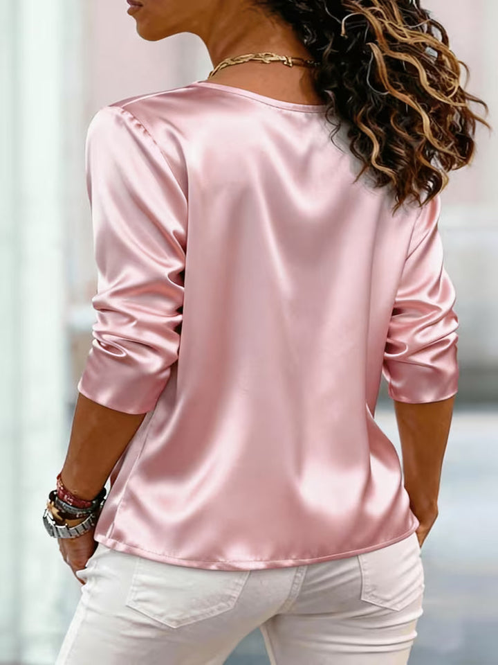 Belina - Blusa De Satén Con Cuello Cuadrado Y Botones