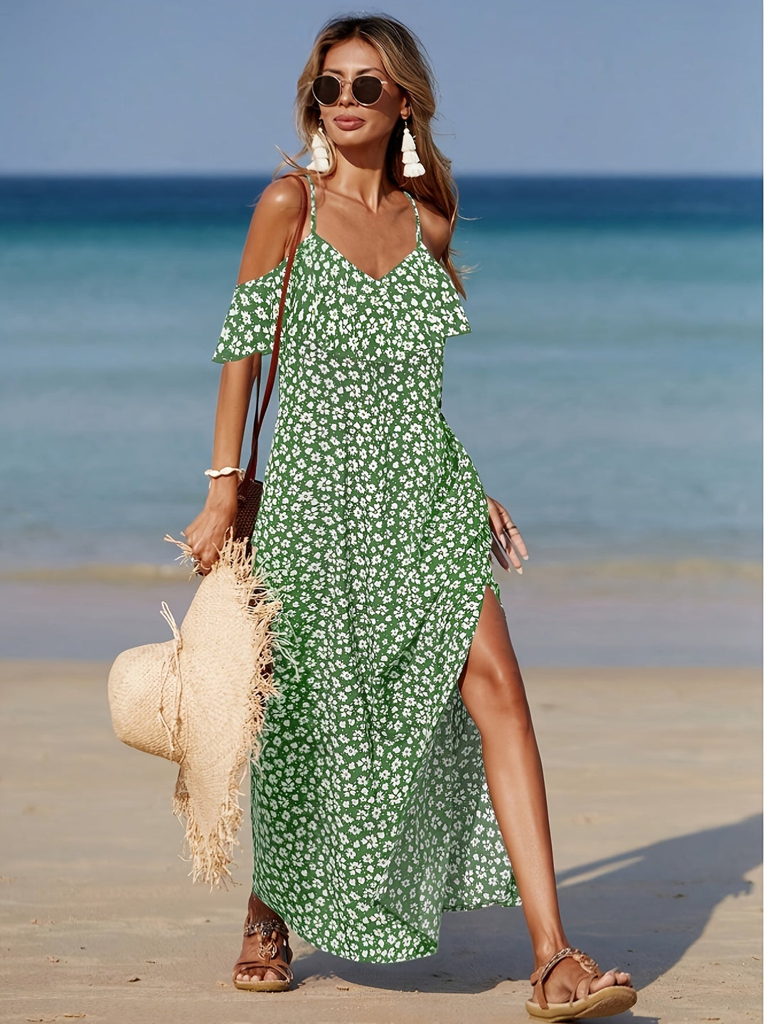 Consuelo - Vestido Con Hombros Descubiertos Y Estampado Floral