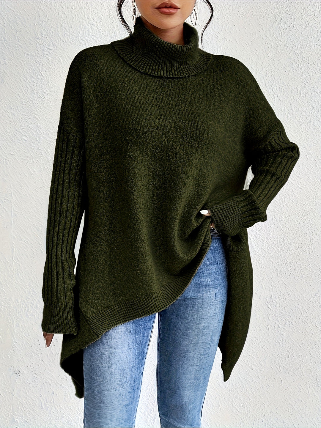 Tahlia - Jersey Informal De Manga Larga y Cuello Alto