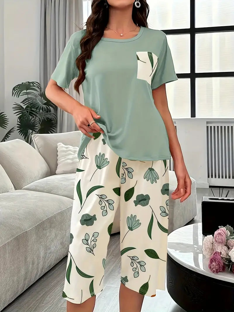 Kinsley - Conjunto Cómodo De Ropa De Estar Por Casa Con Estampado De Flores