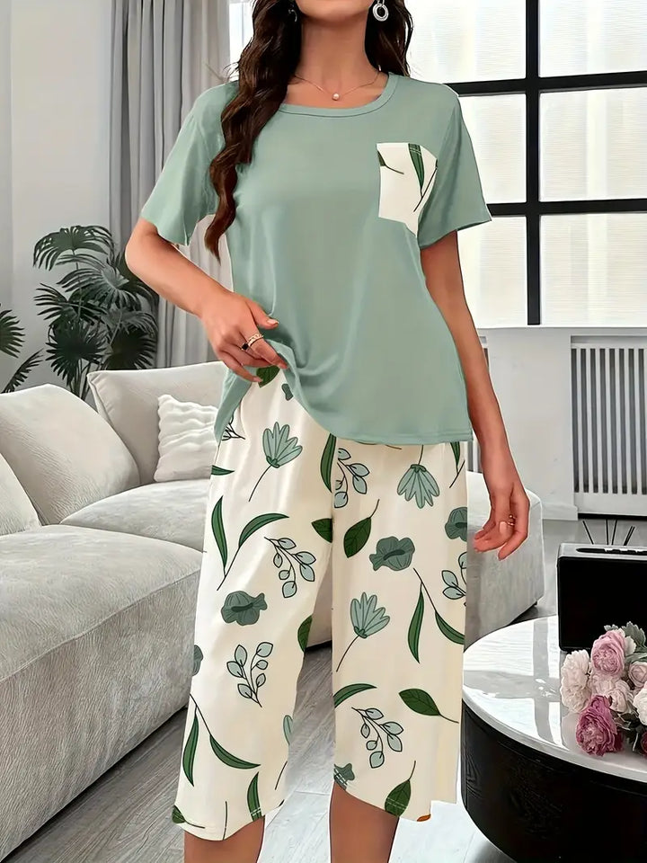 Kinsley - Conjunto Cómodo De Ropa De Estar Por Casa Con Estampado De Flores