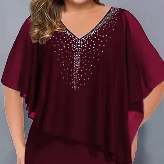 Amelie - Vestido De Gasa Con Escote en V Y Adornos De Strass