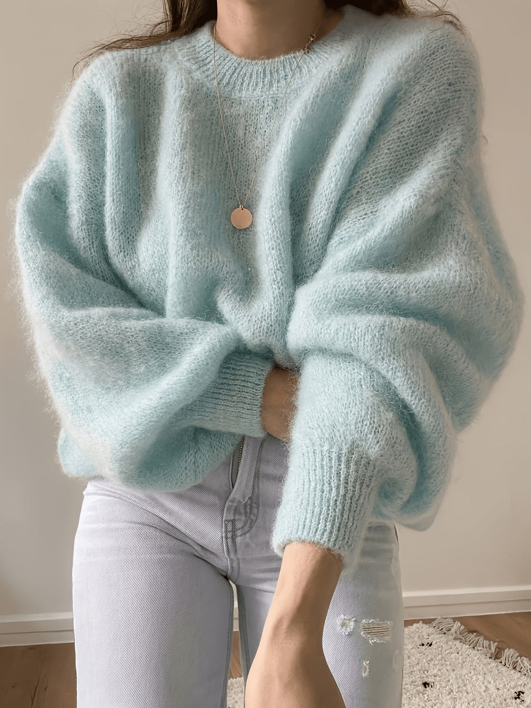 Margaretha - Jersey de Punto con Cuello Redondo y Mangas Abullonadas