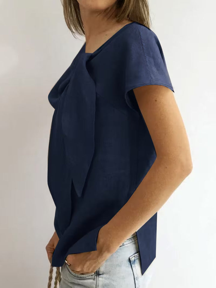 Wiliena - Camiseta De Manga Corta Con Cuello Anudado