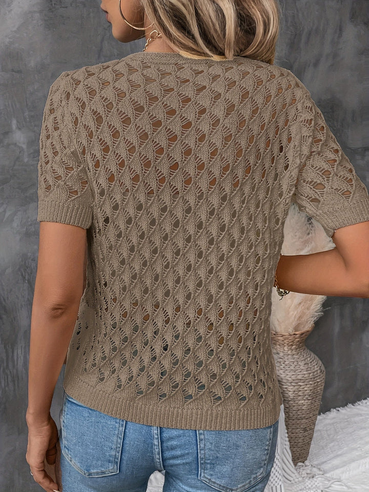 Angelique - Elegante Jersey De Manga Corta Con Encaje Y Escote En V