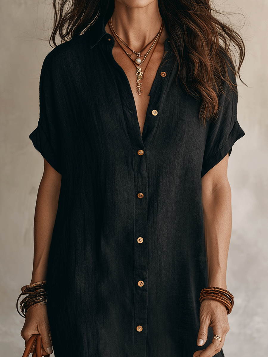 Nilisha - Vestido Camisero Midi De Lino y Algodón