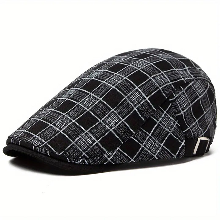 Zared - Gorra Boina Ajustable de Cuadros Vintage