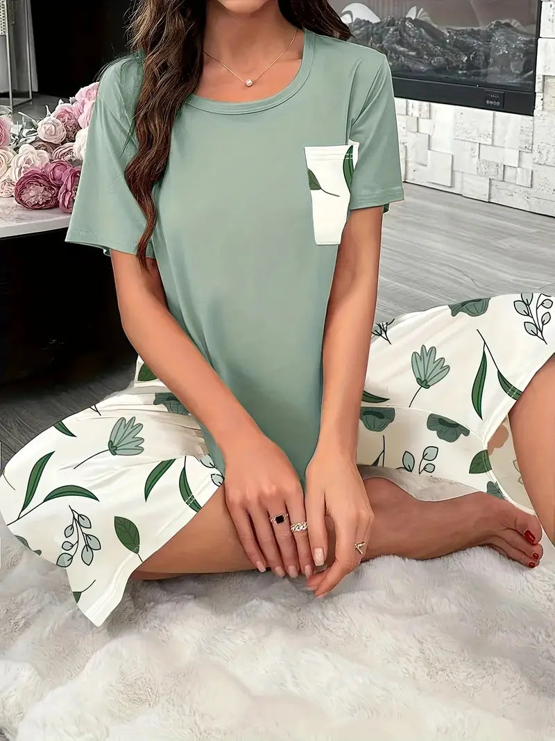 Kinsley - Conjunto Cómodo De Ropa De Estar Por Casa Con Estampado De Flores