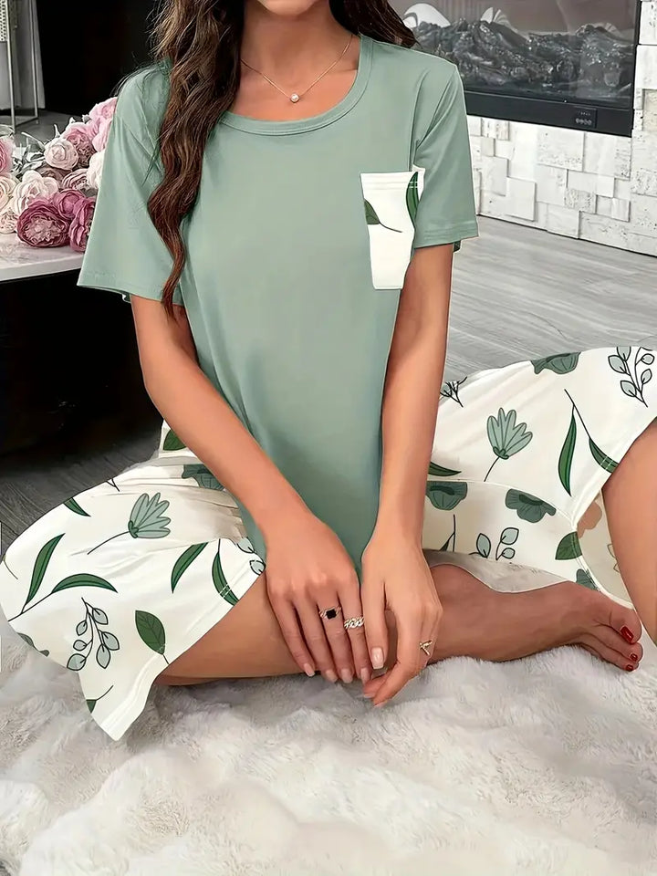Kinsley - Conjunto Cómodo De Ropa De Estar Por Casa Con Estampado De Flores