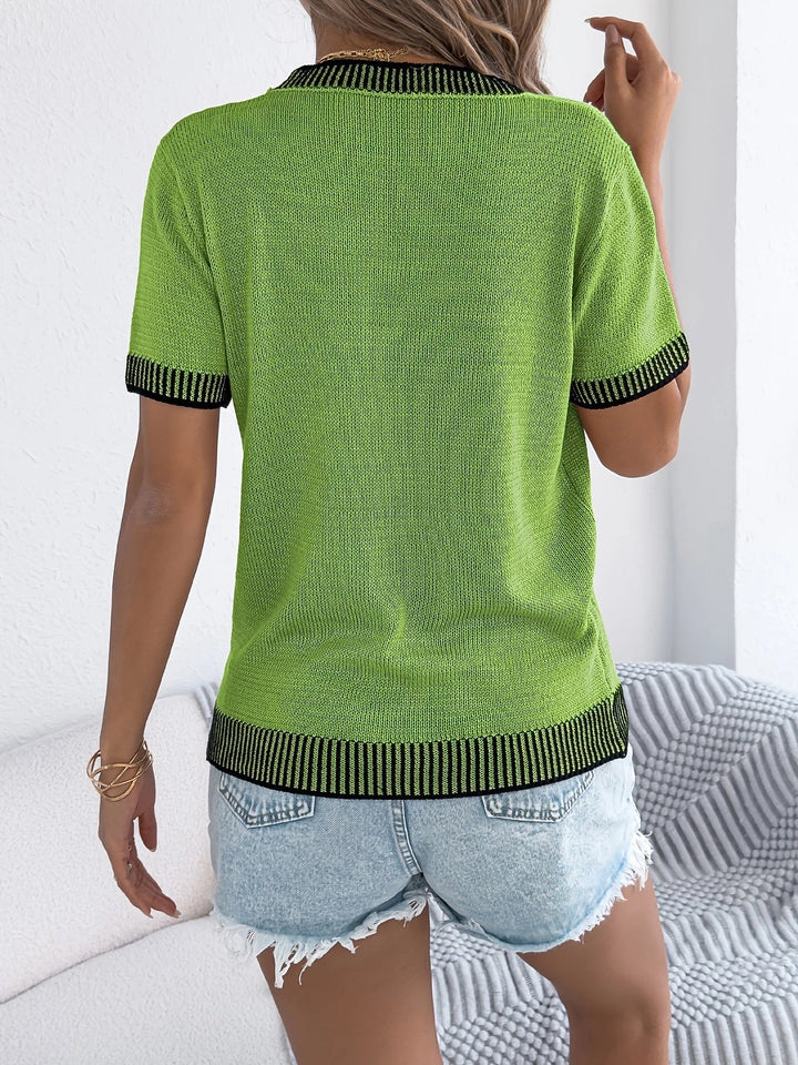 Alethea - Elegante Top De Punto Con Cuello Redondo y Rayas