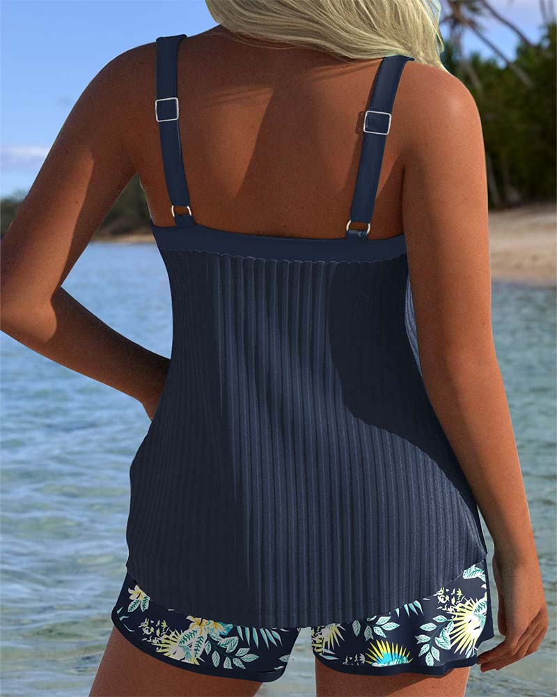 Elvia - Elegante Conjunto De Tankini Con Estampado Floral
