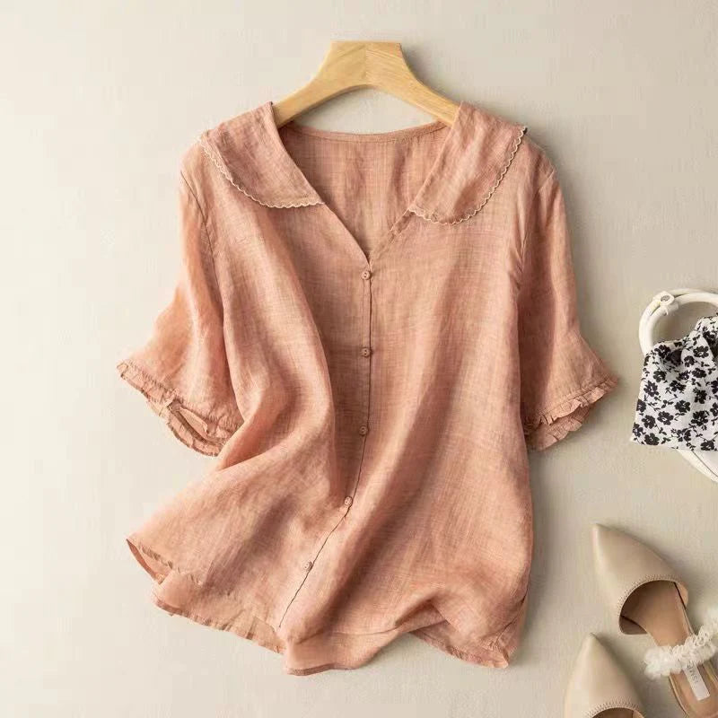 Sotiria - Elegante Blusa De Manga Corta De Lino